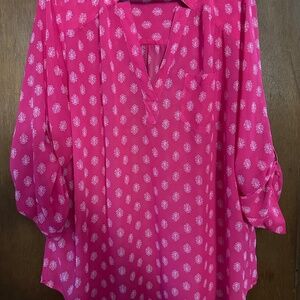 Maurices Woman's 2XL V Neck Sheer 3/4 Sleeve Pink Blouse